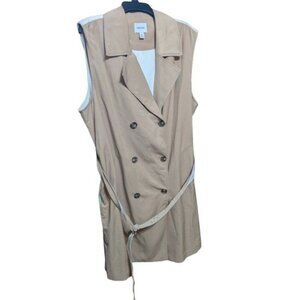 Nine West Double Breasted Peacoat Coat Dress Size XXL Tan White Belted NWT